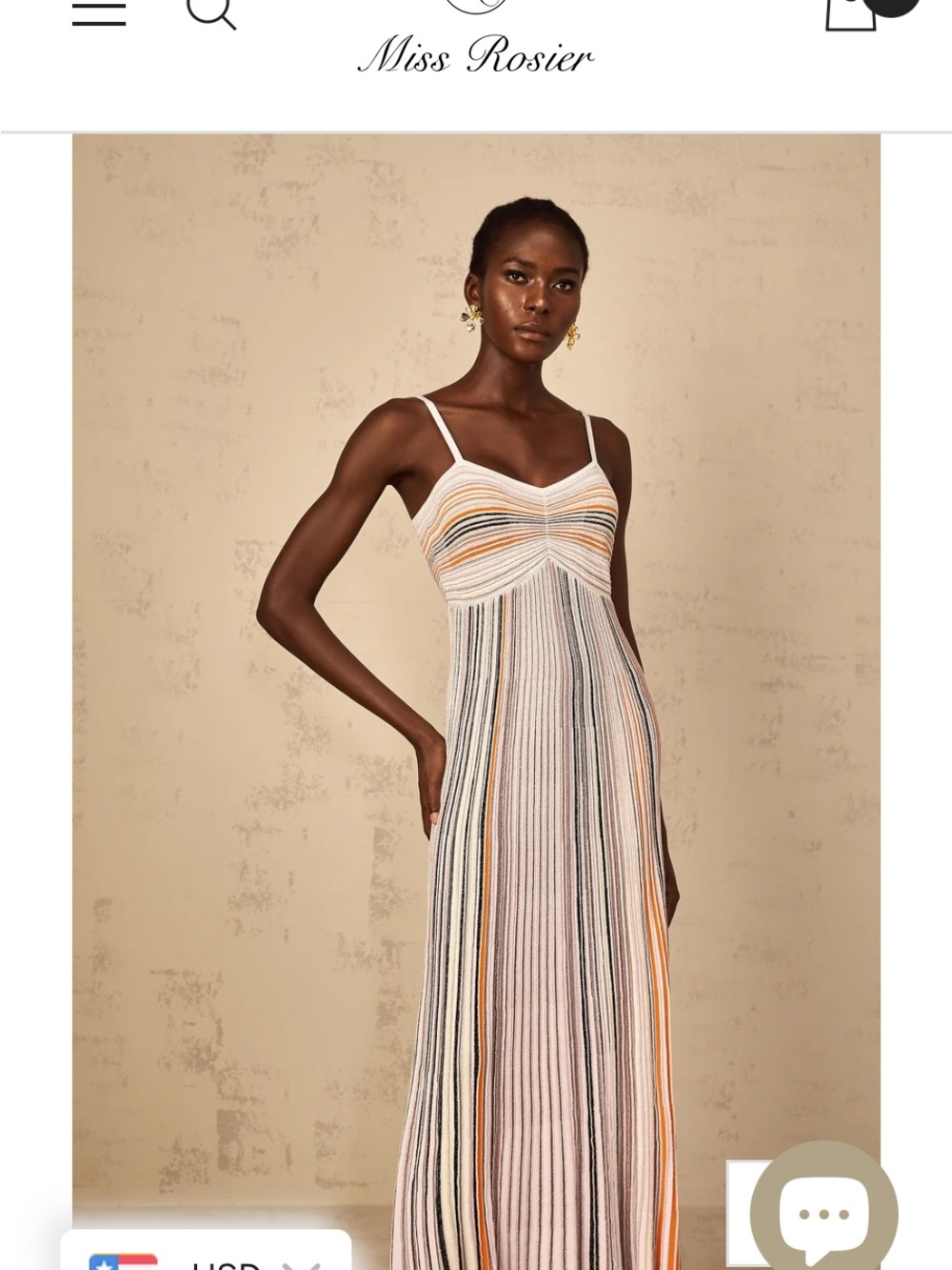 Miss Rosier Cream Stripe Spaghetti-Strap Maxi Dress
